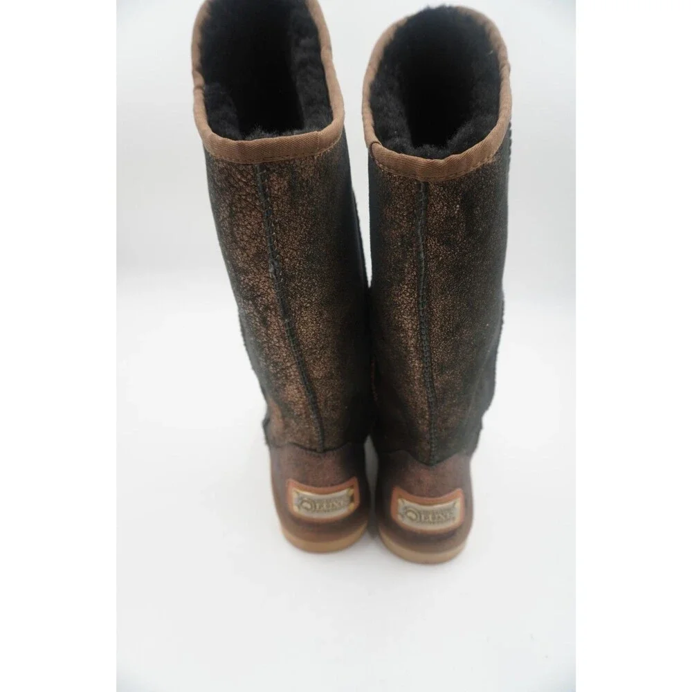 Australia Luxe Collective Metallic Bronze Sheepskin Winter Cozy Tall Boots Sz 10